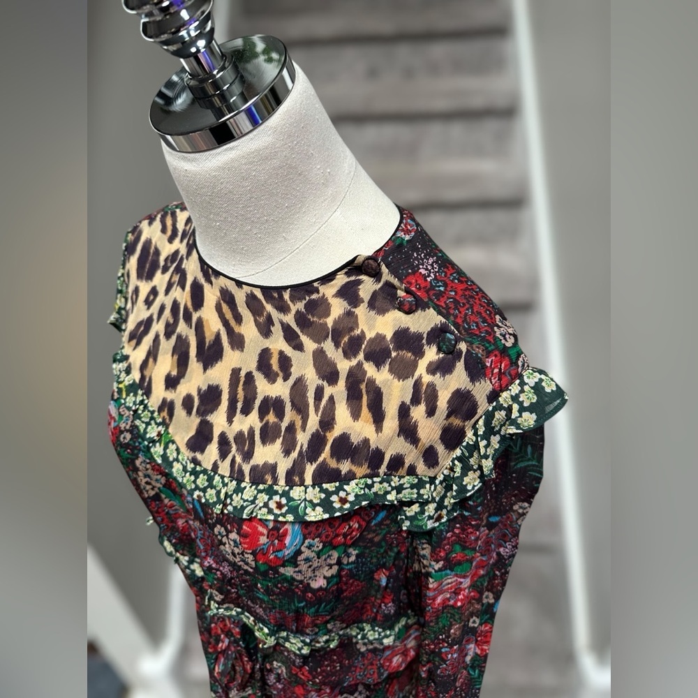 Anthropologie Scotch & Soda Leopard & Lillies Floral Long Sleeve Mini Dress Chic - Picture 3 of 16